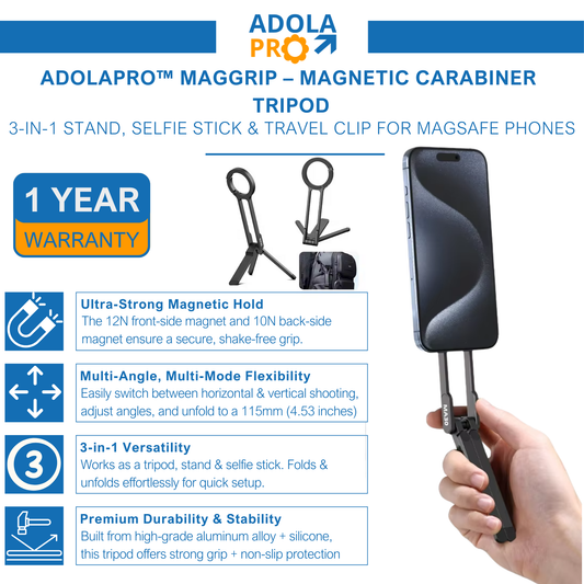 Adolapro™ MagGrip – Magnetic Carabiner Tripod