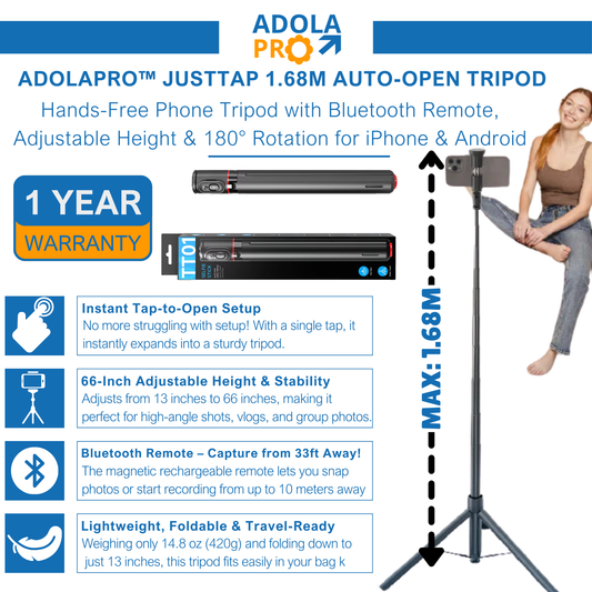 Adolapro™ JustTap 1.68M Auto-Open Tripod