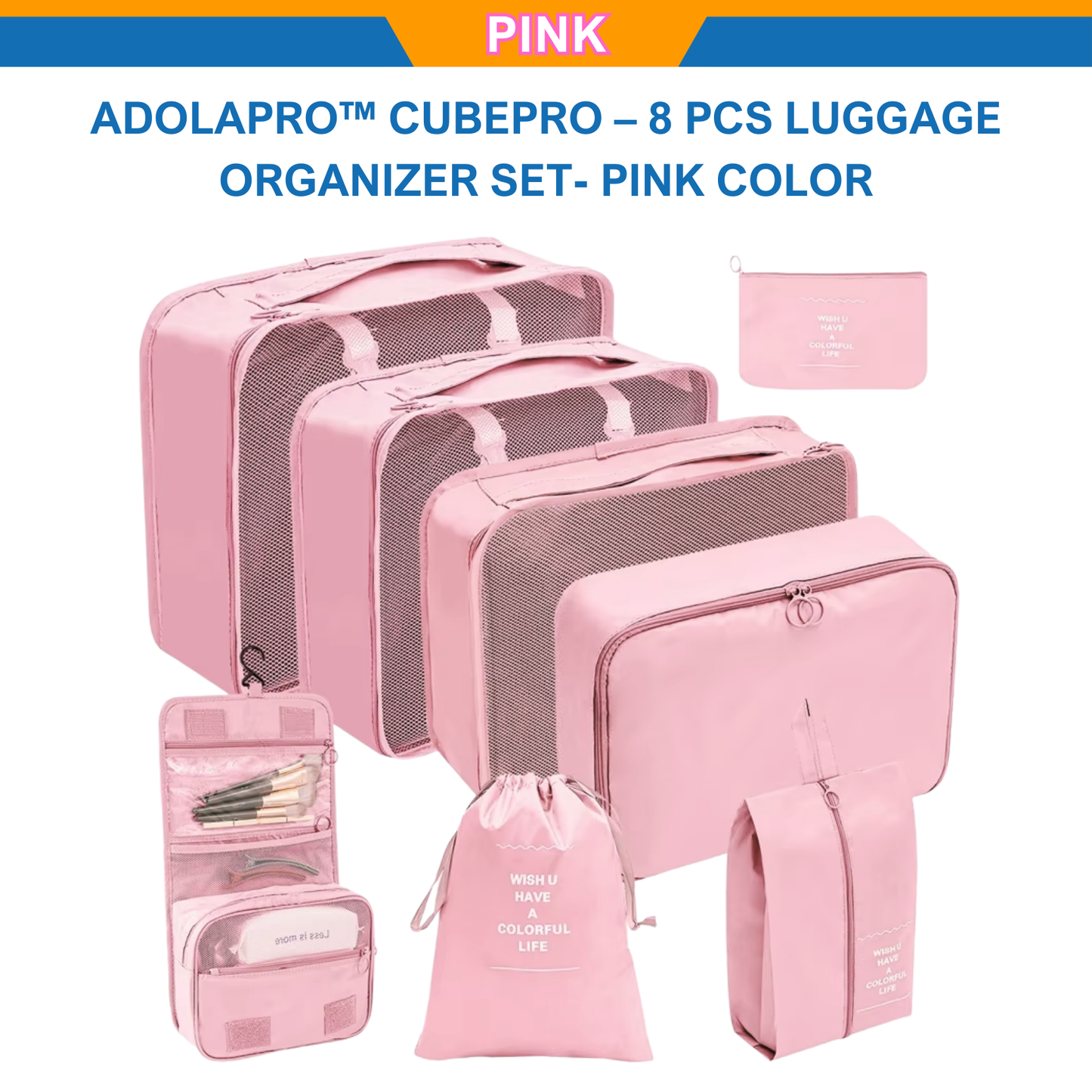 Adolapro™ CubePro – 8 PCS Luggage Organizer Set