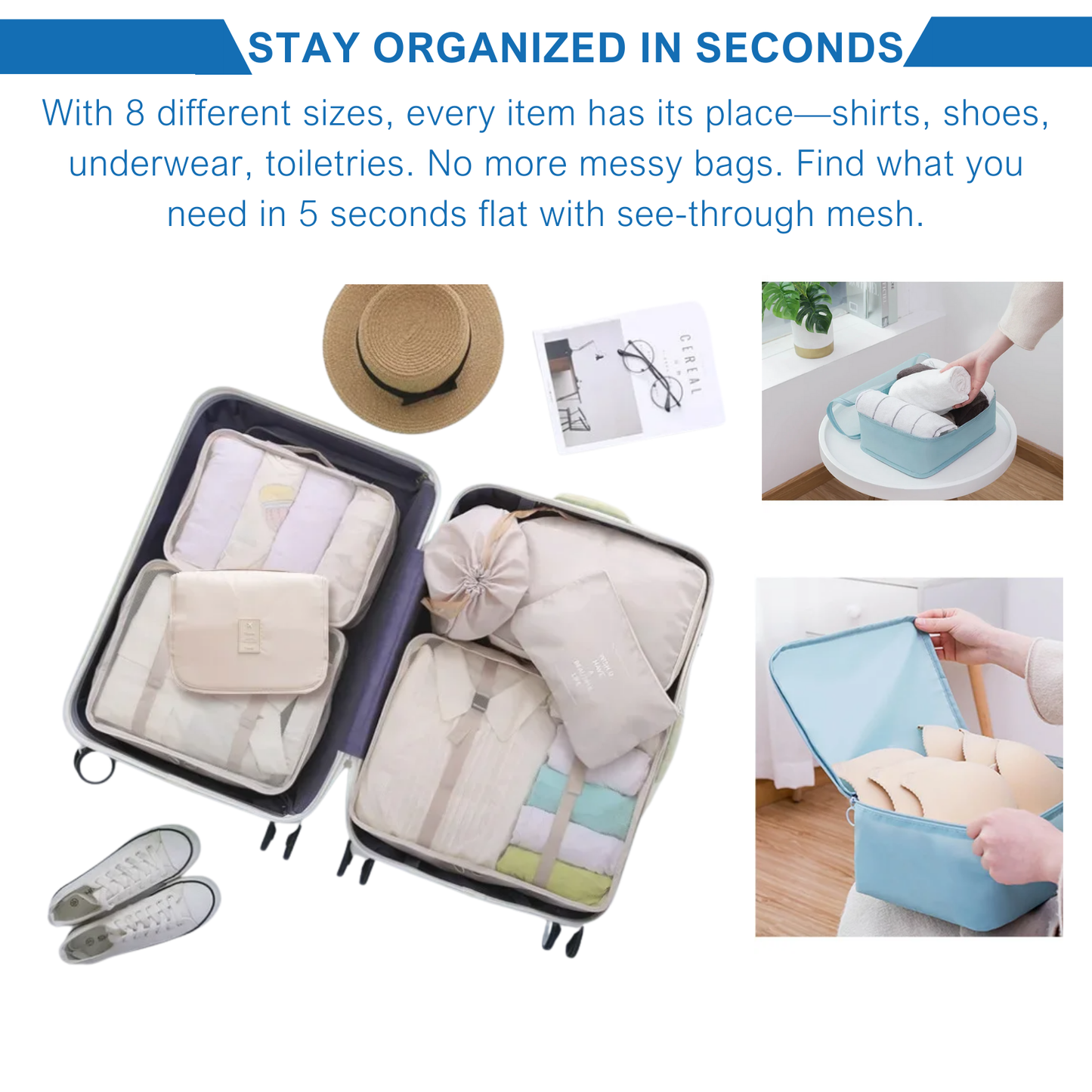 Adolapro™ CubePro – 8 PCS Luggage Organizer Set