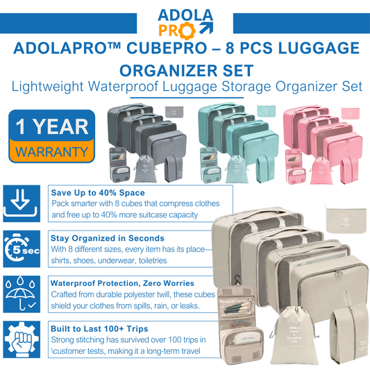 Adolapro™ CubePro – 8 PCS Luggage Organizer Set