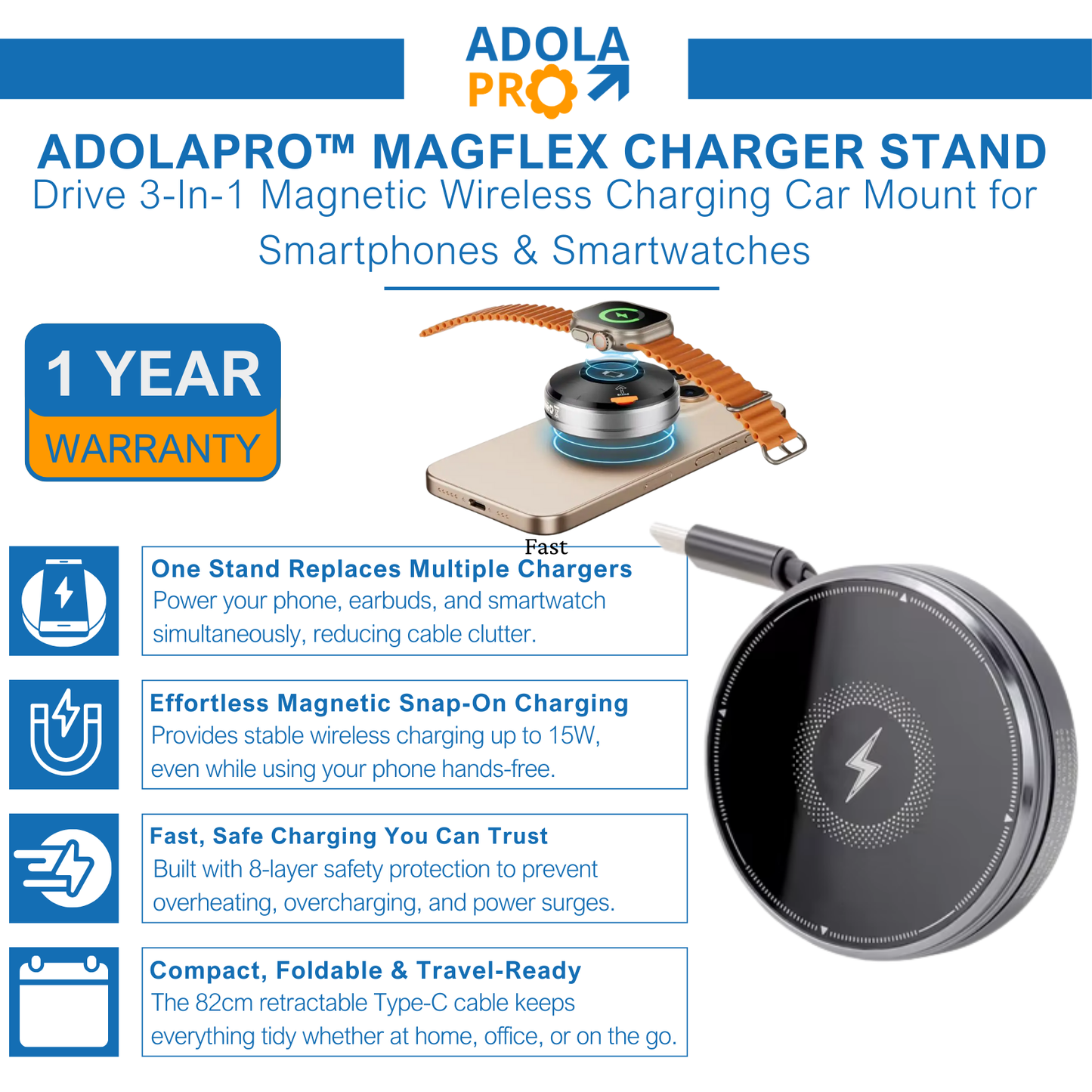 Adolapro™ MagFlex Charger Stand(for All Smartphones Cell Phone Smart Watch)