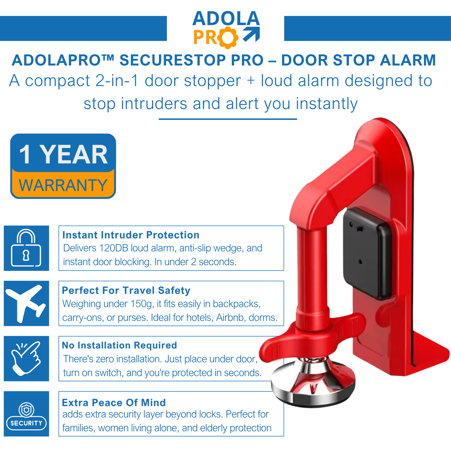 Adolapro™ SecureStop Pro – Door Stop Alarm