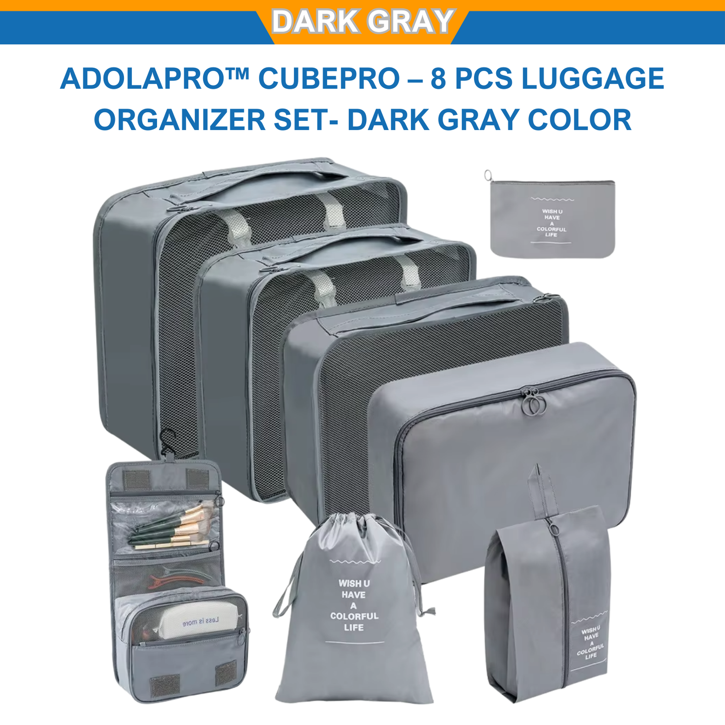 Adolapro™ CubePro – 8 PCS Luggage Organizer Set