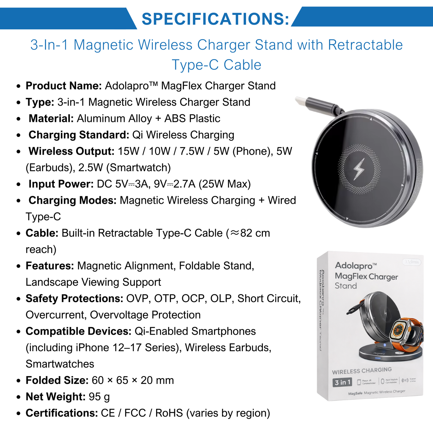 Adolapro™ MagFlex Charger Stand(for All Smartphones Cell Phone Smart Watch)